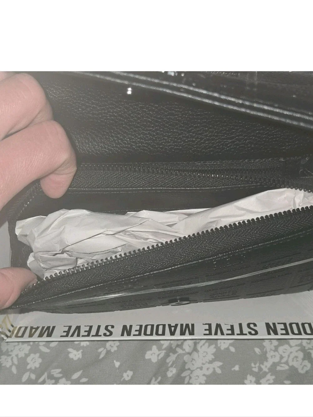 Steve Madden Black Embossed Crossbody Wallet & Strap Set